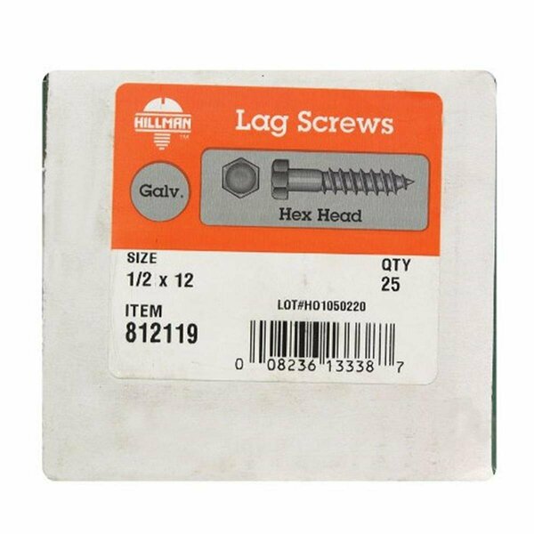 Homecare Products 812119 0.5 x 12 in. Hex Head Galvanized Lag Screw, 25PK HO3304014